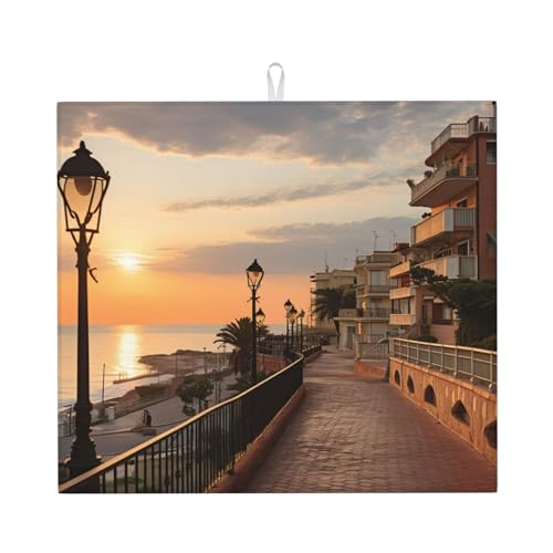 Ortona city Print Dish Drying Mat for Kitchen Counter Ultra Absorbent Microfiber Dishes Drainer Mats Washable Drying Pads for Sinks 16 x 18 In - color: Ortona City