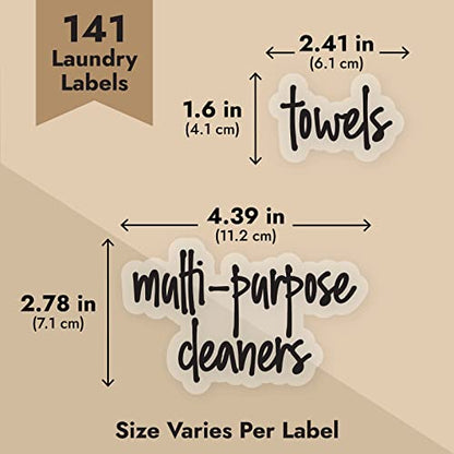 Talented Kitchen Laundry Labels for Jars & Containers - 141 Count, White Vinyl, Modern Script - Laundry Room Organization & Kitchen Organization with Food Container Labels and Water-Resistant Adhesive - color: White