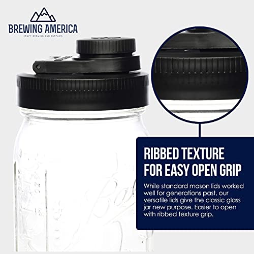 Mason Jar Lids Wide Mouth Plastic 4 pack-USA Made-Flip Cap Screw Top Pour Spout Drink Hole - Leak-proof for Ball, Kerr, Azure Canning Jars - Airtight for Drinks to Go and Controlled Pouring - Black - color: Black