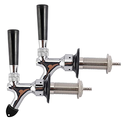 RealPlus 2 Pack of Draft Beer Faucet with 4.1" Shank,Black Handle and Tap Brush for Homebrew 1/4 Barbed Fitting