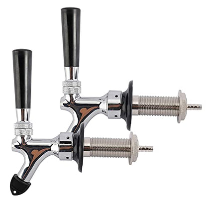 RealPlus 2 Pack of Draft Beer Faucet with 4.1" Shank,Black Handle and Tap Brush for Homebrew 1/4 Barbed Fitting