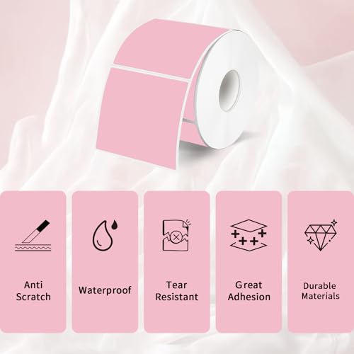 Square Thermal Labels Stickers 3"x3", Pink Square Direct Thermal Labels Stickers, Perforation Line Design- 300 Sheets - color: Pink-1, size: Square 2'' X 2''