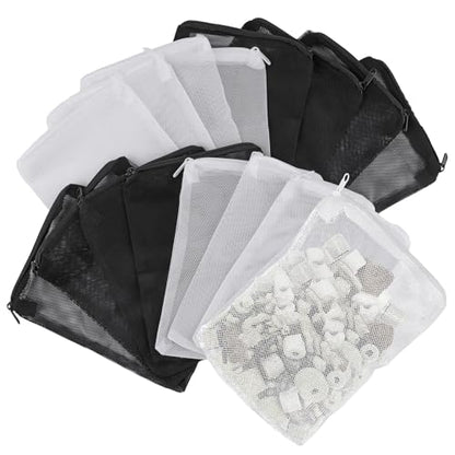 16 Pcs Aquarium Filter Media Bags Extra Fine, 7.8 x 5.9 Inch Filter Media Bag with Zipper, White & Black Aquarium Mesh Bag for Fish Tank Activated Carbon, Ceramic Rings