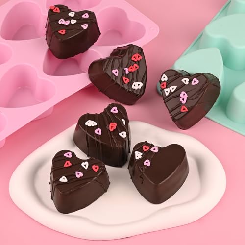 Sakolla 2 Pack 8 Cavity 2.7″ Heart Chocolate Molds Silicone | Food-grade Silicone Molds, Soap Making Molds for Chocolate, Candy, Mousse, Cake Pop, Jelly, Pudding - color: 8 Cavity heart-shaped/Pink&Green