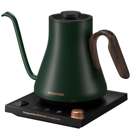 INTASTING Electric Kettle, Gooseneck Electric Kettle, ±1℉ Precise Temperature Control, Stainless Steel Interior, Quick Heating for Pour Over Coffee, Tea & Boiling Water, 0.9L (Forest Green) - color: Forest Green