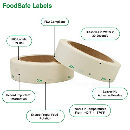 Food Labels Dissolvable by Food Safe - Leaves No Adhesive Residue Dissolves in Water in 30 Seconds Perfect for Reusable Containers - 500 Labels Per Roll