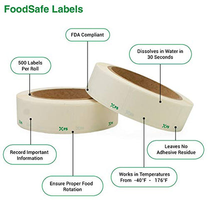 Food Labels Dissolvable by Food Safe - Leaves No Adhesive Residue Dissolves in Water in 30 Seconds Perfect for Reusable Containers - 500 Labels Per Roll
