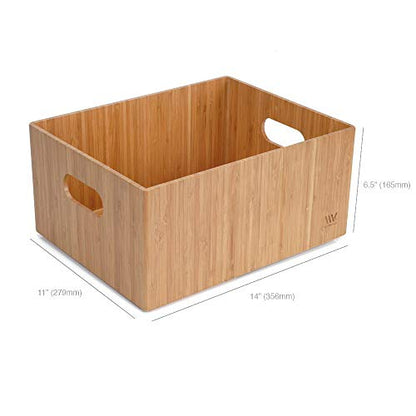 MobileVision Bamboo Storage Box, 14”x11”x 6.5”, Durable Bin w/ Handles, Stackable - For Toys Bedding Clothes Baby Essentials Arts & Crafts Closet & Office Shelf - size: Single: 14" x 11" x 6.5"
