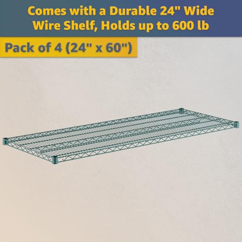 24" x 60" x 70" NSF Heavy Duty Mobile Green Epoxy Wire Shelves with Security Cage Kit, 4 Tier Metal Commercial Storage Rack with Wheels - color: Green, size: 24" x 60" x 70" with Wheels