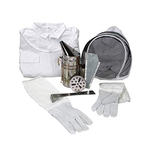 Complete 10-Frame Beekeeping Starter Kit – Painted Langstroth Hive with 5 Wax-Coated Frames, Jacket, Veil, Gloves, Smoker & Hive Tool – Nuc-Ready Wooden Hive Box (White, 2 Deep - 1 Medium) - size: 2 Deep - 1 Medium