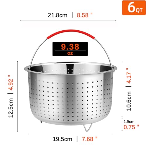 REDANT Vegetable Steamer Basket for Instant Pot Accessories 6 & 8 Qt - Stainless Steel Strainers and Colanders - Metal Strainer for Cooking Broccoli, Eggs, Pasta, Quinoa - with 2 Gloves, 6 Quart - size: 6 Qt - Steamer Basket