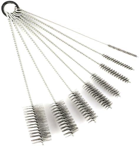 16 1/2 Inch Extra Long Stainless Steel Tube Brushes, Wire Pipe Cleaning Set with Stainless Steel Bristles, Tube Bottle Brush Kit, 8 Sizes for Auto Parts, Bottles, Tubes, Etc