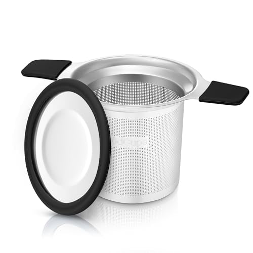 Stainless Steel Tea Infuser for Loose Leaf Tea – Extra Fine Mesh Strainer with Heat Proof Double Handles & Lid, Reusable Filter Fits Mugs, Cups & Teapots, Black - color: Black