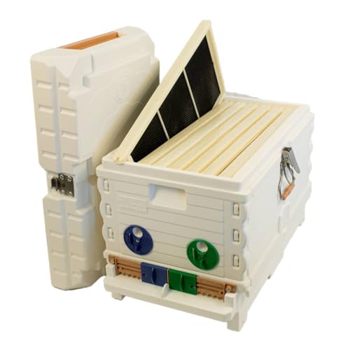 Apimaye Insulated 7 Frame Langstroth Nucleus Assembled Bee Hive Set with Built in Screened Bottom Board, Entrance Reducers and Top Feeders (White) [Plastic PRO Frames and Premier Foundations]