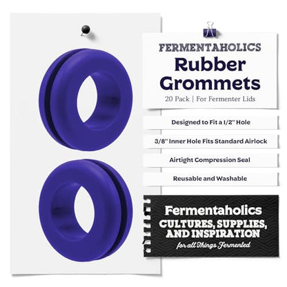 Fermentaholics Indigo Airlock Fermentation Replacement Grommets for Fermenter Lid – 20 Pack: Grommet Fits 1/2 Inch Hole, For Standard 3/8 in Airlocks, Beer, Wine, Cider, Mead, Fermented Foods, & More - color: Indigo