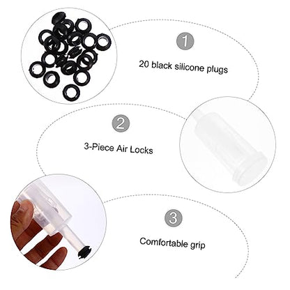 Garneck Three-piece One-way Brewing Fermentation Stopper Food-grade Silicone Stoppers for Wine Making Beer Brewing and Juice Fermentation Valves Black