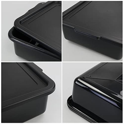 Pack of 3 Food Service Bus/Utility Tote Box with Lid, Plastic Restaurant Dish Tub, 13 L, Black