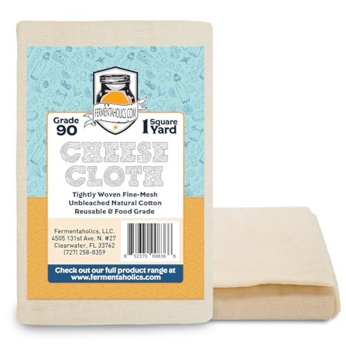 Fermentaholics Unbleached Grade 90 Cheesecloth | 1 Square Yard, Ultra Fine-Mesh, Food-Grade Cheesecloth | Cheese Cloth for Cooking, Straining Cheese, Nut Milks, Bone Broth, Infusions, Tea, etc. (1 pack) - size: 1 pack