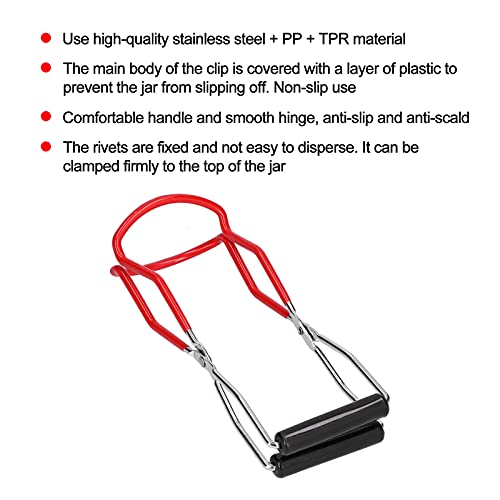 flexman Canning Jar Lifter, Multifunctional Stainless Steel Antiscalding Tray Dish Clamp with Grip Handle, Kitchen Tool for Homes Restaurants Collect Cans (Red) - color: Red