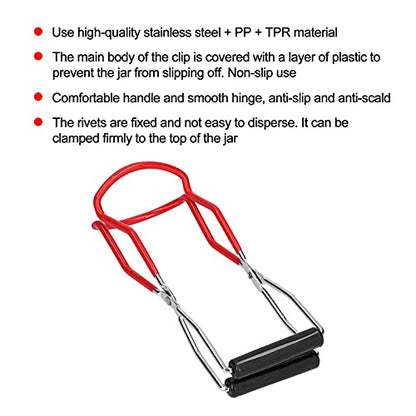 flexman Canning Jar Lifter, Multifunctional Stainless Steel Antiscalding Tray Dish Clamp with Grip Handle, Kitchen Tool for Homes Restaurants Collect Cans (Red) - color: Red