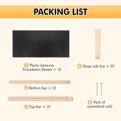POLLIBEE Deep Brood Bee Frames and Wax Foundations,10 Pack Honey Beehive Frames with Beeswax Coated Food Grade Foundation Sheets, 9-1/8-Inch (Black - size: Deep Black