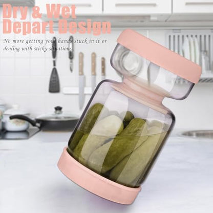 Homnoble Olive Pickle Jar Container with Strainer Pickling Jar, Glass Pink | Hourglass Pickle Flip Jar with Strainer, Pickle Holder Keeper Upgrade Food-grade ABS Lid and BPA Free Airtight Food Storage - color: Pink