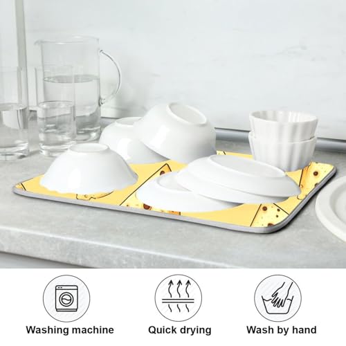 Dish Drying Mat for Kitchen Counter Brown Spots Cartoon Cheese Absorbent Drying Dish Mat 18×24 inch Dish Rack Pad Coffee Mat for Sink Dishes Under Rack - size: 18x24in