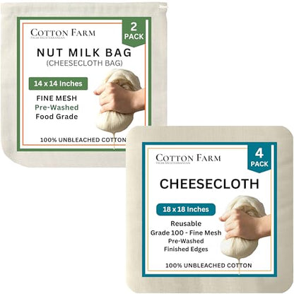 Cotton Farm Grade 100 Cheese Cloths, 18X18 inch bundle with Nut Mik Bag 14x14 inch