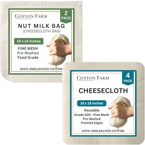 Cotton Farm Grade 100 Cheese Cloths, 18X18 inch bundle with Nut Mik Bag 14x14 inch