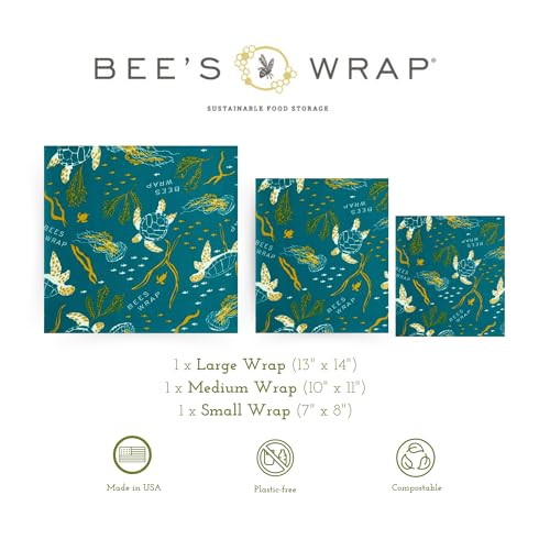 Bee's Wrap Beeswax Wraps for Food - 3 Pack of Assorted Beeswax Wraps - Small, Medium & Large Wrap - Plastic Free Made in USA Reusable Natural Food Wrap - Ocean Print - style: 3 Pack (Ocean)