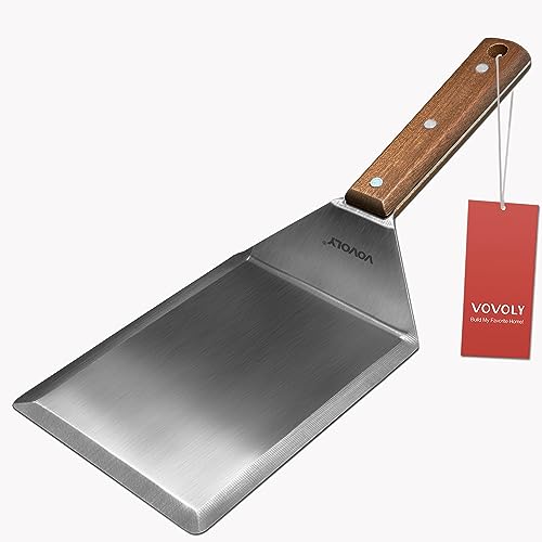 Extra Wide Spatula, Large Metal Spatula with Full Tang Wooden Handle & Beveled Edges for Skillets, Griddles & Grills, Pancake Flipper Turner, Smash Burgers Turner, 6 x 5-inches - size: 5" x 6"