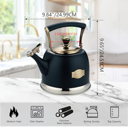 Tea Kettle Stainless Steel Teapot, Stainless Steel Teakettle for Stove Top with Heat Proof Ergonomic Handle 3.0 Quart - color: Black, size: 3 Quarts