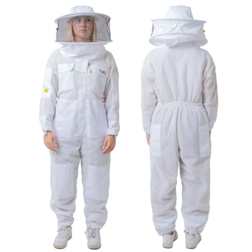 3 Layer Ventilated Bee Suit for Men & Women, Sting Proof Beekeeping Suit with Fencing & Round Veil, Professional Beekeeper Suit & Gear (Stout Size 2XL) - size: Stout Size 2XL