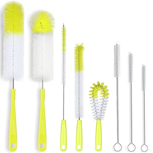 ALINK 8-Pack Bottle Cleaning Brush Set - Long Bottle Cleaner for Washing Beer/Wine Narrow Neck Bottles, Hummingbird Feeder, Sport Well, Plus Kettle Cleaner, Straw Brush - color: Light Green