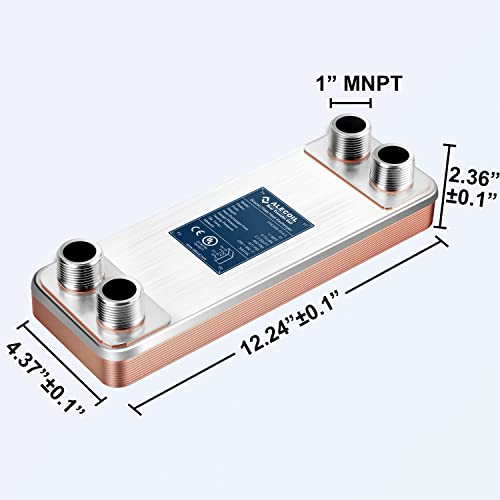 ALECOIL 4"x12"-10 Plates Heat Exchanger with 1" MPT Port Water to Water 316L Stainless Steel Brazed Plate Heat Exchanger for Water Heating, Floor Heating, Industrial and Commercial Refrigeration - size: 4"X12"-10P