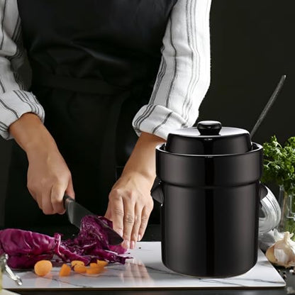 Nuenen 2 Set 1/2 Gallon Fermentation Crock Sauerkraut Crock with Lid Weights & Pounder Ceramic Fermenting Jar Brown Stoneware Pot for Fermenting Pickling Cabbage Sauerkraut Pickles Vegetables