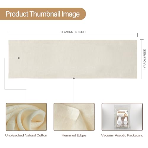 eFond Cheesecloth, 36 Square Feet Grade 100 Cheese Cloths for Straining Reusable, Washable, Lint Free and Ultra Fine Mesh Unbleached Pure Cotton Cheese Cloth Table Runner with Hemmed 2 Edges (4 Yards) - size: 144x36Inch Squares