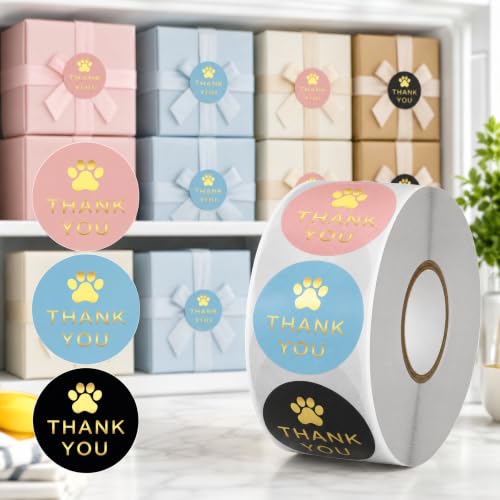 500pcs Paw Print Thank You Stickers Gold Foil Dog Paw Small Business Stickers Labels for Pet Grooming Shops Boutiques Gift Wrapping Birthday Party Favors - color: 500pcs- Paw Print Thank You