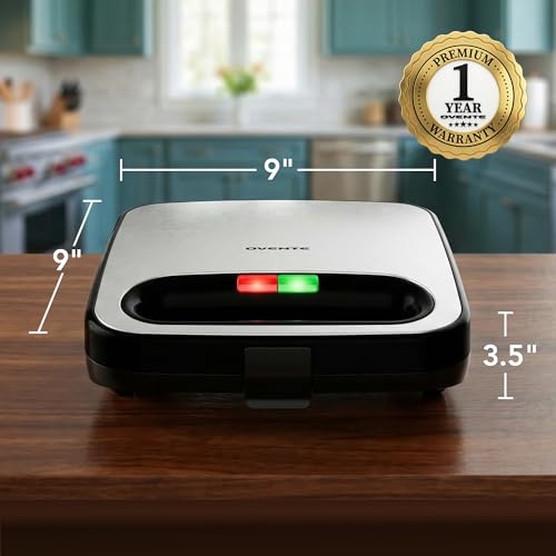 OVENTE Electric Panini Press Grill with Nonstick Plates, LED Indicator Lights, Thermostat Control, Cool Touch Handle, Compact Sandwich Maker Perfect for Cooking Breakfast, Snacks & More, Black GP0401B - color: GP0401B