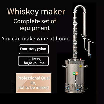YUEWO 110V Electric 304 Stainless Steel Alcohol Distiller Flute Reflux Column Still with Sight Glasses Wine Making Kit for DIY Whisky Wine Brandy Gin - size: 30Liters/8Gal