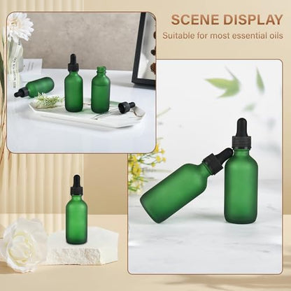 NOOEEISS 6 Pcs, 2oz Dropper Bottle, Green Glass Eye Dropper Bottle, Tincture Bottles with Dropper, Pretty Finish, Leak-Proof Design, Stronger Suction for All Kinds of Mixed Liquids - color: Green Frosted, size: 2oz-6Pack