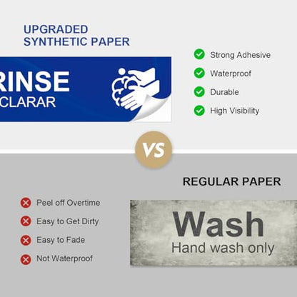 Magicfour Wash Rinse Sanitize Sink Labels, 10 Pack 3 Compartment Sink Waterproof Sticker Signs for Wash Station, Commercial Kitchens, Restaurant, Food Trucks, Busing Stations, Dishwashing - size: 10Pcs Sink Labels 9”x3“