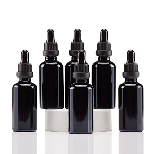 YIZHAO Black Glass Dropper Bottle 2oz, Tincture Bottles with Glass Dropper, for Essential Oils, Aromatherapy, Cosmetic, Laboratory, Pharmacy, Liquids, Travel –6 Pcs - color: Black, size: 50ml-6