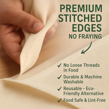 Bless International Premium Cotton Cheese Cloth Ultra Dense Butter Muslin For Straining Nut Milk Crafts & More 20x20 Inch 2 Hemmed Edges Grade 100 XL Unbleached & Reusable Off White - size: 20x20 Inch (8 Pieces)