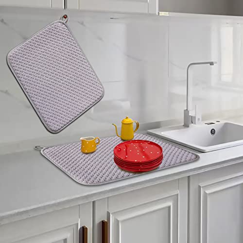 Dish Drying Mats for Kitchen Counter 2 Pack, Dish Drying Pads Absorbent, Washable Microfiber Dishes Drainer Mats (Grey) - color: Gray