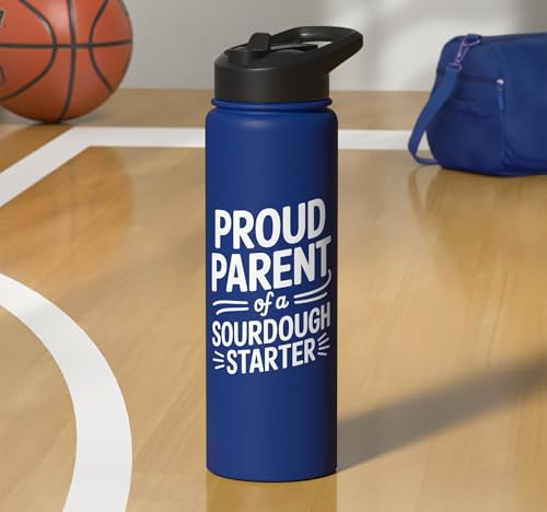 Proud Parent Sourdough Starter Active Yeast Stainless Steel Insulated Water Bottle - color: Royal Blue
