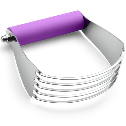 Spring Chef Large Dough Blender For Baking, Stainless Steel Puff Pastry Cutter Tool with Soft Grip Handle, Dishwasher Safe Dough Cutter Tool, Manual Pastry Blender for Easy Mixing - Orchid - color: Orchid, size: 4" Large