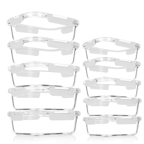 VERONES 10Pack Glass Meal Prep Containers, Airtight Glass Lunch Containers,Stackable Food Storage Containers Set with Lids,Exclusive of BPA, for Microwave,Oven, Freezer&Dishwasher Friendly,White - color: White
