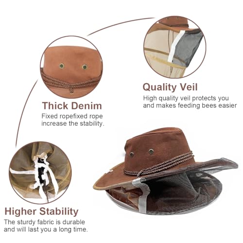 Beekeeping Cowboy Hat, Set of Beekeeping Hat with Goatskin Gloves and Stainless Steel Hive Scraper Tools, Professional Beekeeper Hat Beekeeping Equipment Beekeeper Hand Tool - style: Kit A