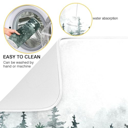 Winter Forest Scenery Dish Drying Mat for Kitchen Christmas Tree Snow Xmas Microfiber Drying Mats Absorbent Reversible Dish Pad Medium Dish Draining Mat 16x18 inch - size: 16" x 18"